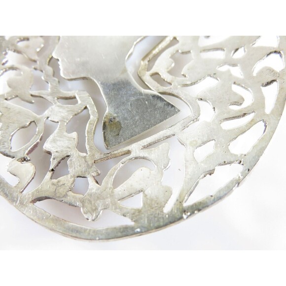 Egyptian Revival Silver Nefertiti Pendant Sarcophagus Necklace Large 3.5" Repair - Picture 10 of 16